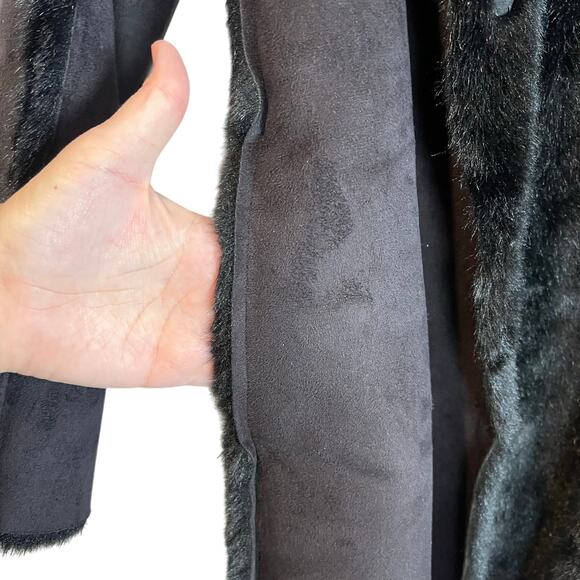 H&M Black Faux Suede & Faux Fur Coat (Size 2 ) - Picture 6 of 12
